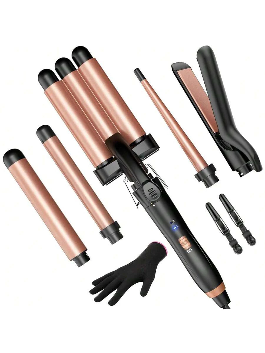 5 In 1 Wand Curling Iron-Curling Wand Set With Hair Straightener