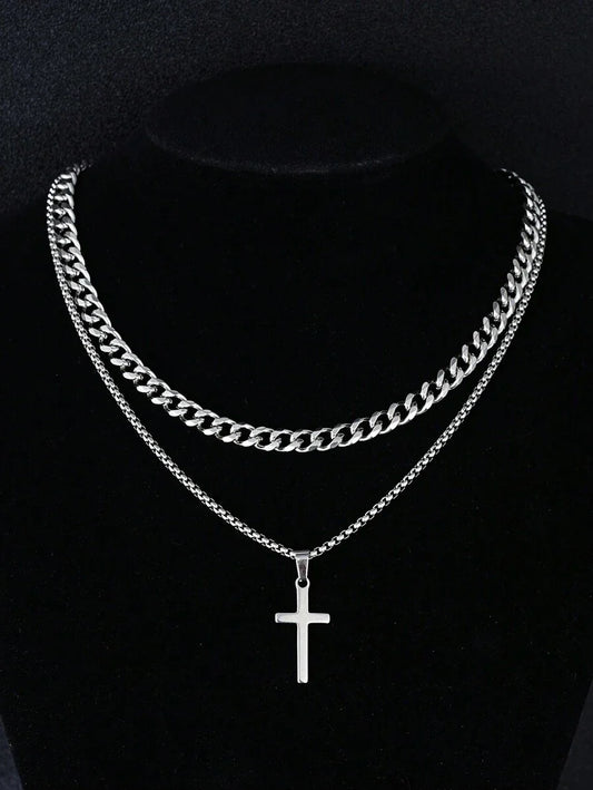 1-7pcs Minimalist Stainless Steel Cross Chain Necklaces