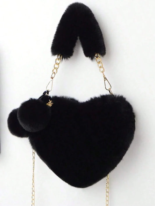 Furry Heart-Shaped Girls Purse