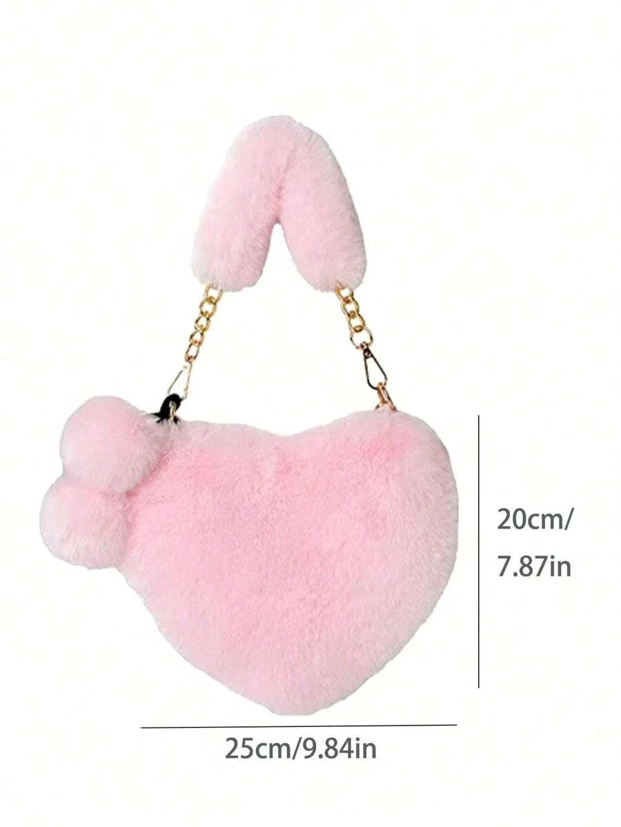 Furry Heart-Shaped Girls Purse