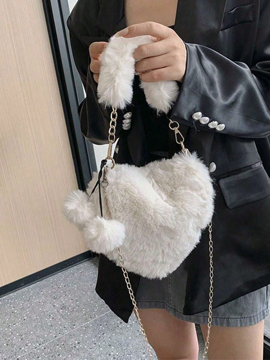 Furry Heart-Shaped Girls Purse