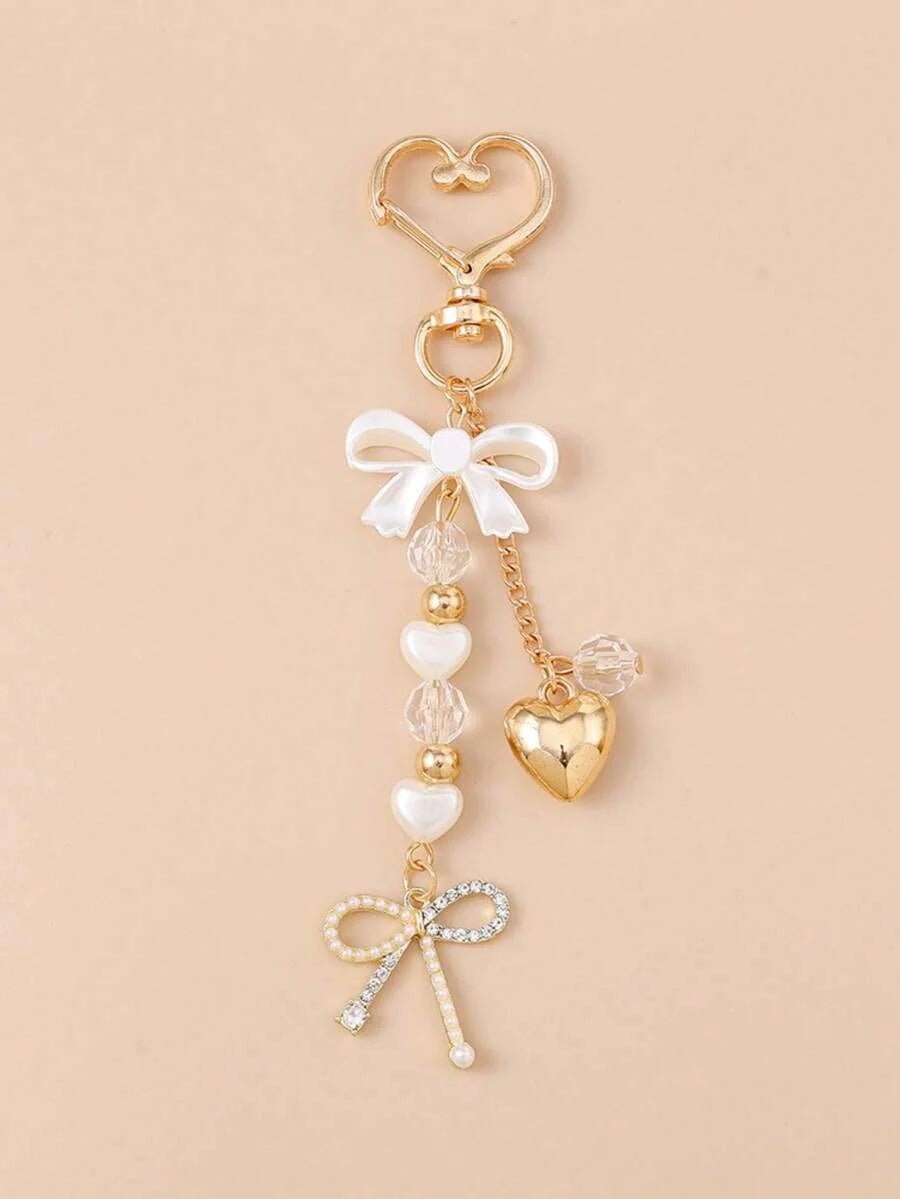 Unisex Faux Pearl Bow Keychain
