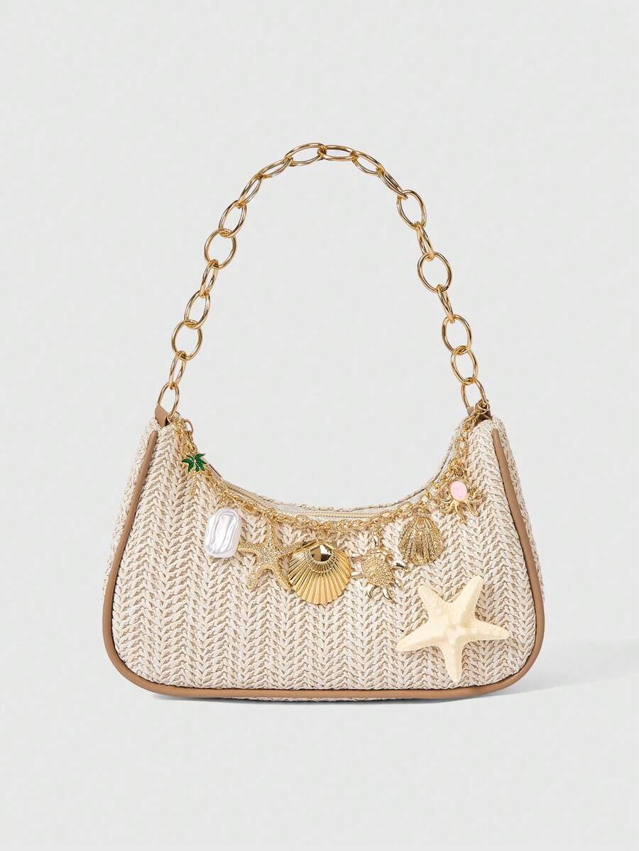ROMWE Fairycore Summer Beach Starfish Series Woven Shoulder Bag