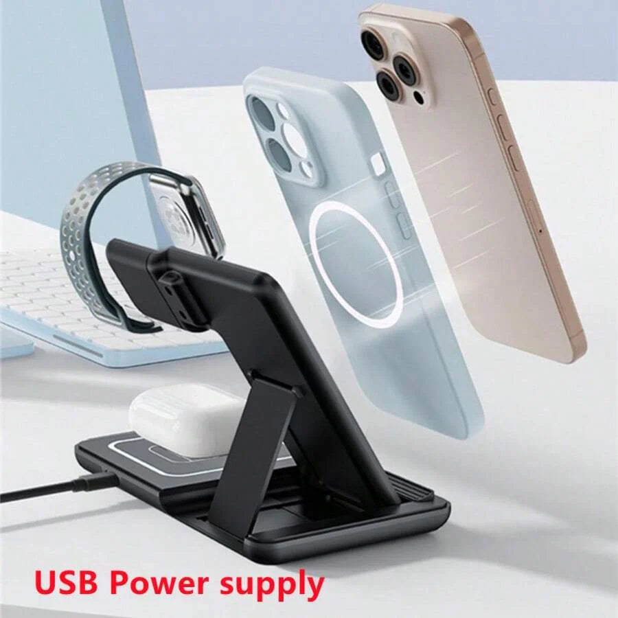 AmSengo 15W Foldable 3-In-1 Fast Wireless Charging Station
