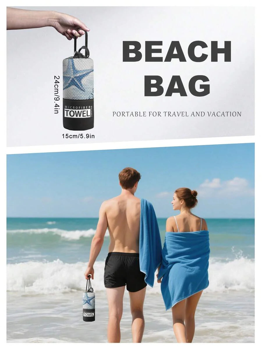 Blue Shell Print Beach Towel, Swimming Towel