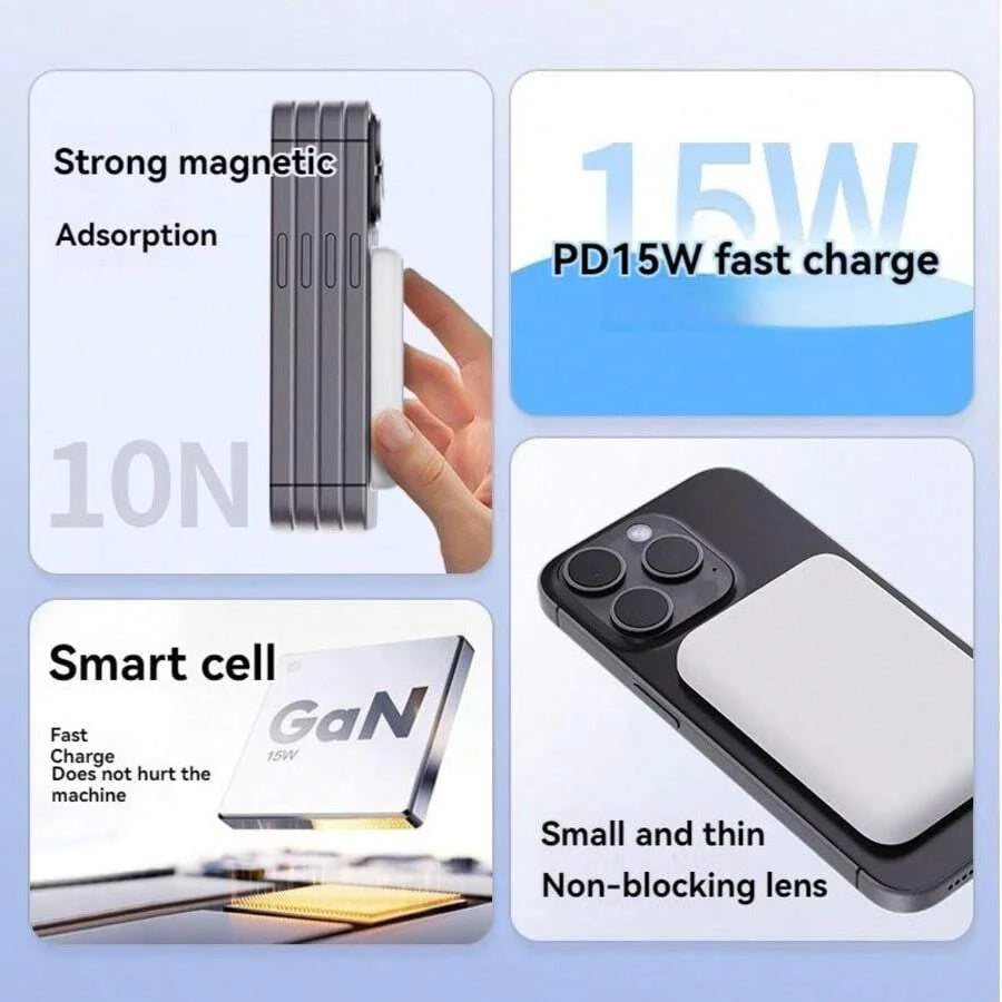 Fast Charging Magnetic Wireless Power Bank With MagSafe Ring Portable Charger