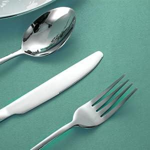 SANTUO 16 Piece Silverware Set with 8 Dinner Knives and 8 Dinner Forks,Flatware Set with Top Food Grade Stainless Steel,Tableware Cutlery Set For Home Restaurant Hotel, Mirror Finish, Dishwasher Safe