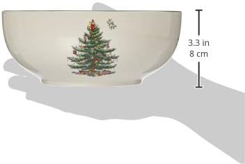Spode Christmas Tree Round Serving Bowl - 8-Inch Ceramic Bowl for Pasta, Salad, Soup, and Side Dishes - Elegant Porcelain Design, Stackable, Dishwasher & Microwave Safe - Ideal for Holiday Gatherings