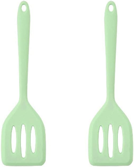 2Pack Small Silicone Turner High Heat Resistant Slotted Spatula for Fish, Eggs, Pancakes and More (8.2 IN, Light green)
