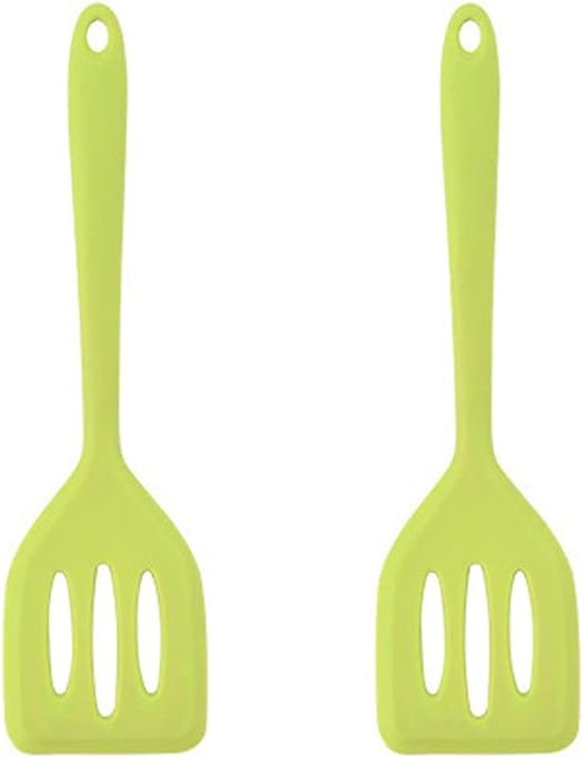 2Pack Small Silicone Turner High Heat Resistant Slotted Spatula for Fish, Eggs, Pancakes and More (8.2 IN, Green)