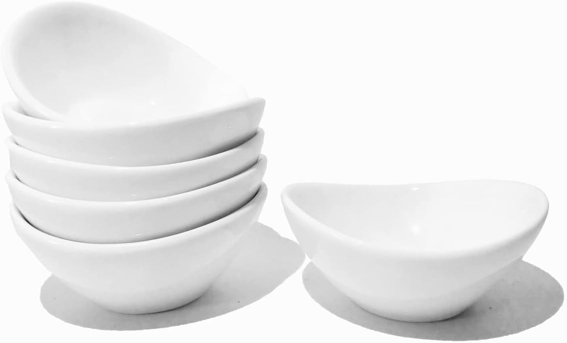 Soy Sauce Dish - Dipping Bowls Set, White Porcelain Dipping Bowls/Dishes for Soy Sauce, Ketchup, BBQ Sauce or Seasoning- 1 Oz,Set of 6,D1