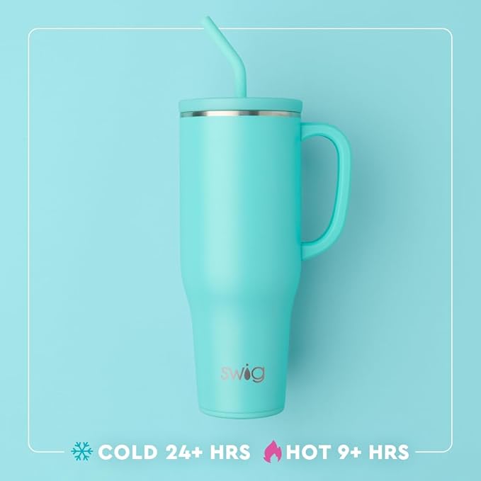 Swig Life 40oz Mega Mug, 40oz Tumbler with Handle and Straw, Extra Large Insulated Tumblers, Cup Holder Friendly Travel Mug (Tacky Lights)