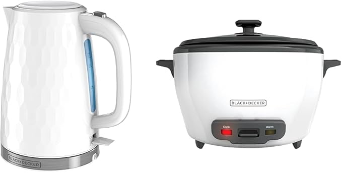 BLACK+DECKER 1.7L Rapid Boil Electric Kettle & 6-Cup Rice Cooker Bundle with Steaming Basket