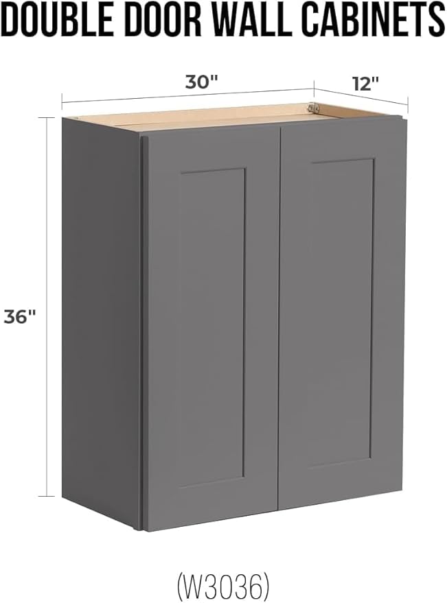 Wall-Mounted Cabinet – Solid Wood Shaker Style Medicine Cabinet with Adjustable Shelves & Soft-Close Doors for Bathroom, Kitchen, and Office Storage (Pebble Gray, 30" W x 12" D x 42" H)