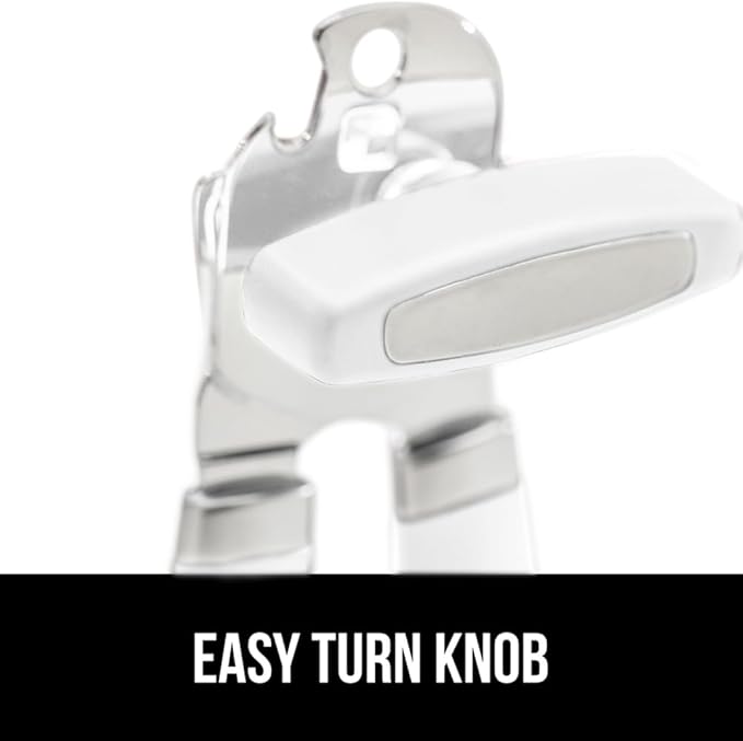 GORILLA GRIP Heavy Duty Stainless Steel Smooth Edge Manual Can Opener and Bottle Openers, Soft Comfortable Handle, Oversized Handheld Turn Knob, US Designed Multifunctional Kitchen Tool, White