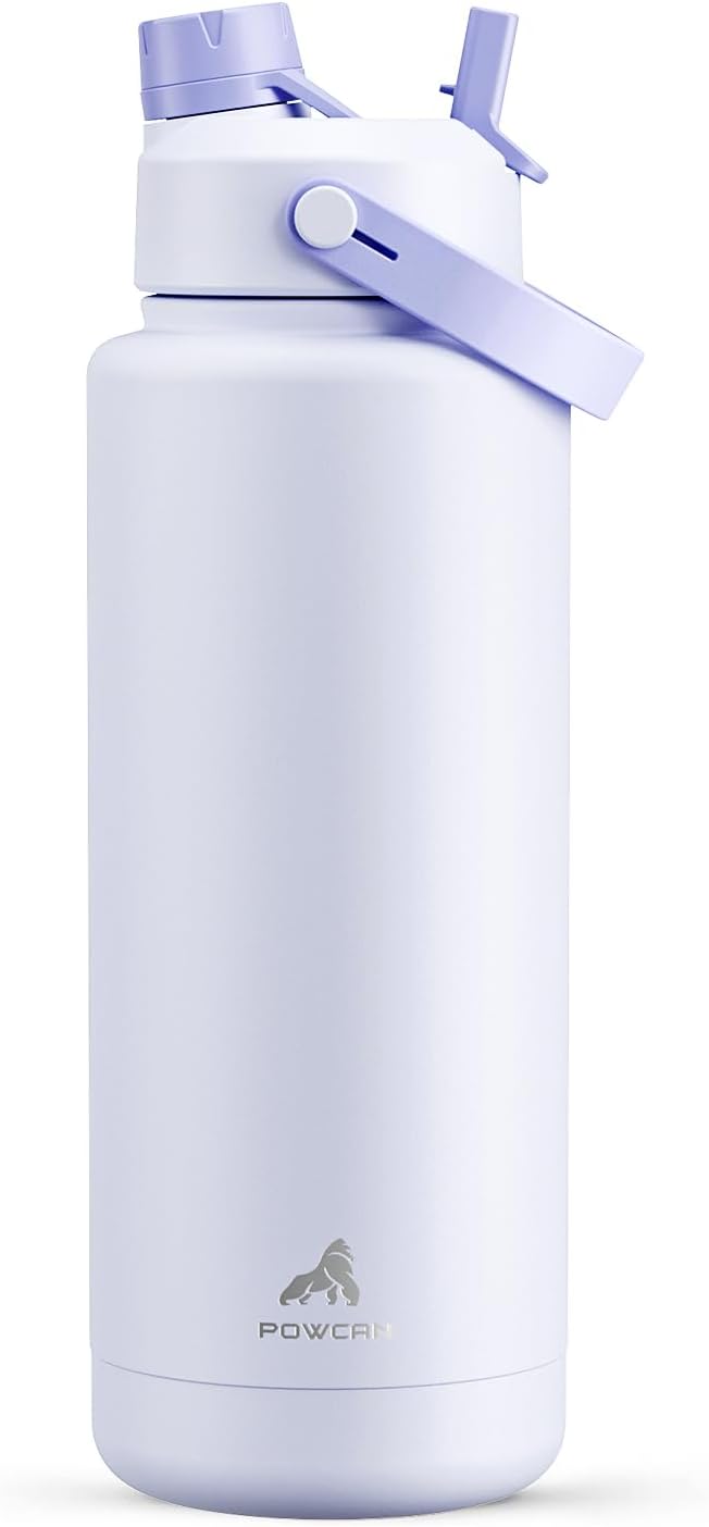 POWCAN 40 oz Insulated Water Bottle with 2-in-1 Straw and Spout Lid, Keep Cold 24H, Leak-Proof, BPA-Free, Double Wall Stainless Steel Water Bottle for Sports, Gym, Travel, and School (Lupine)