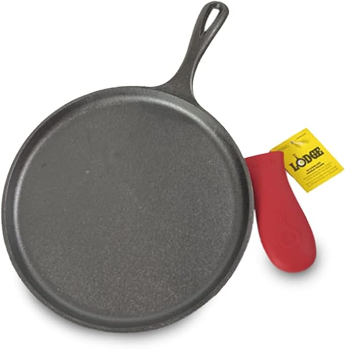 Lodge Cast Iron Griddle and Hot Handle Holder, 10.5", Black/Red