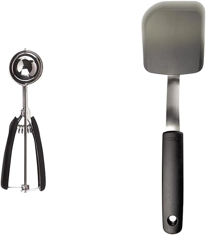 OXO Good Grips Large Cookie Scoop, Multicolor, Large & Good Grips Silicone Cookie Spatula, Gray, 3 inches