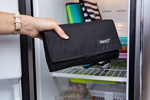 PackIt Freezable Lunch Bag, Black, Built with EcoFreeze Technology, Foldable, Reusable, Zip and Fold Closure with Buckle Handle, Perfect for School and Office Lunches