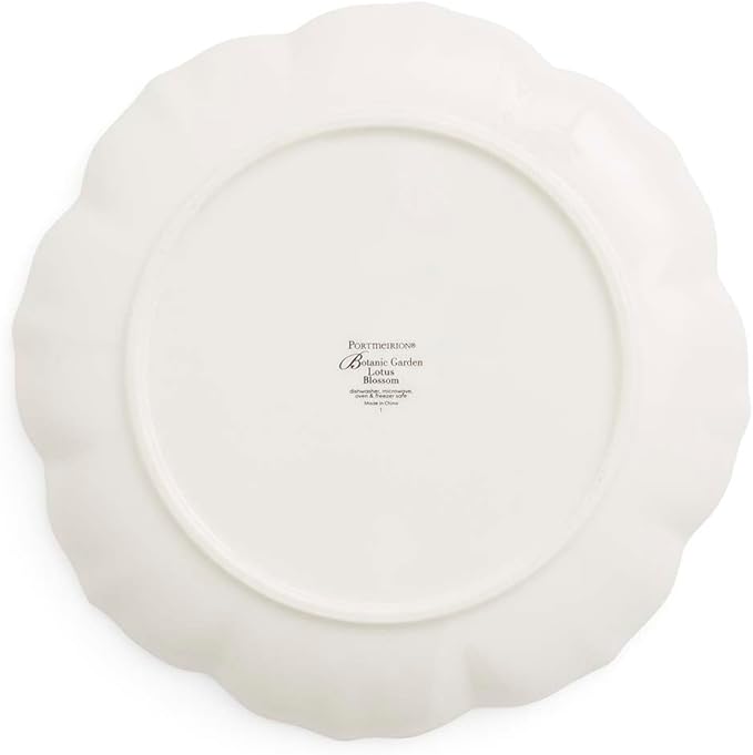 Portmeirion Botanic Garden Lotus 9" Salad Plate, Venus Fly Trap Illustration - Floral Scalloped Shaped Porcelain Dish for Appetizers or Desserts, Dishwasher & Oven Safe