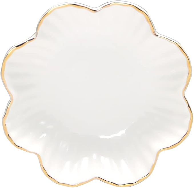 Porcelain Serving Dish,Ceramics Flower Relish Tray with Metallic Rim,Serving Bowls for Wedding,Party Perfect for Small Cereal, Pasta, Salad, Candy and Snacks White 8 inch (8 inch)