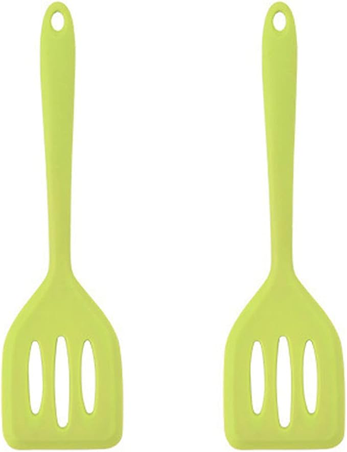 2Pack Small Silicone Turner High Heat Resistant Slotted Spatula for Fish, Eggs, Pancakes and More (12 IN, Green)