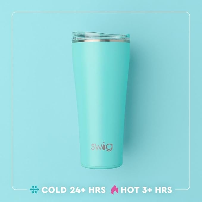 Swig Life 32oz Insulated Tumbler, Travel Coffee Tumbler with Lid, Cup Holder Friendly Travel Coffee Mug, Stainless Steel, 32 oz, Reusable Insulated Mug with Lid (Lemon Meringue)