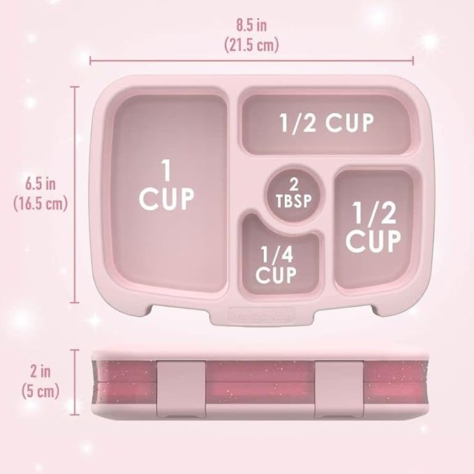 Bentgo Kids 5-Compartment Lunch Box - Glitter Design for School, Ideal for Ages 3-7, Leak-Proof, Drop-Proof, Dishwasher Safe, & Made with PFAS & BPA-Free Materials (Glitter Edition - Petal Pink)