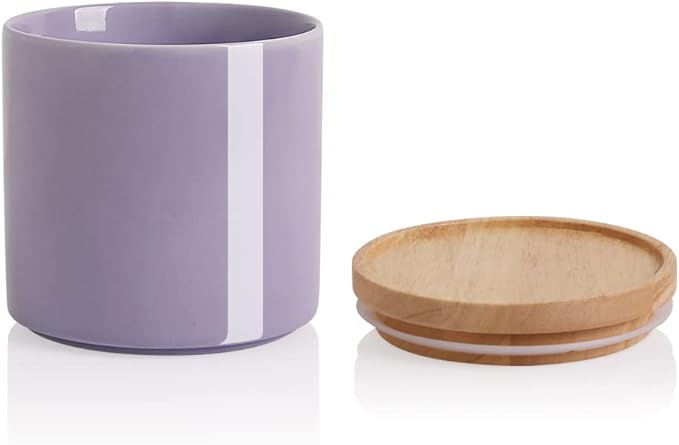 Sweejar Ceramic Food Storage Jar, Stackable Kitchen Canisters, Containers with Airtight Seal Wooden Lid for Serving Coffee Grounds, Coffee Bean, Flour, Tea, Spice and More - 39 Fl Oz (Purple)