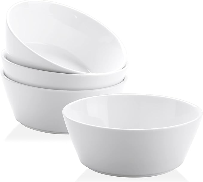 Yedio 32 OZ Large Soup Bowls Set of 4 – White Porcelain Bowls for Ramen, Cereal, Salad, Pasta, Oatmeal & More – Microwave, Dishwasher, Oven & Freezer Safe
