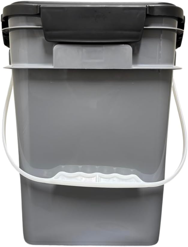 House Naturals 4 Gallon Square Food Grade Bucket Pail with Plastic Handles and Lid (Pack of 3) Made in USA containers (Gray)