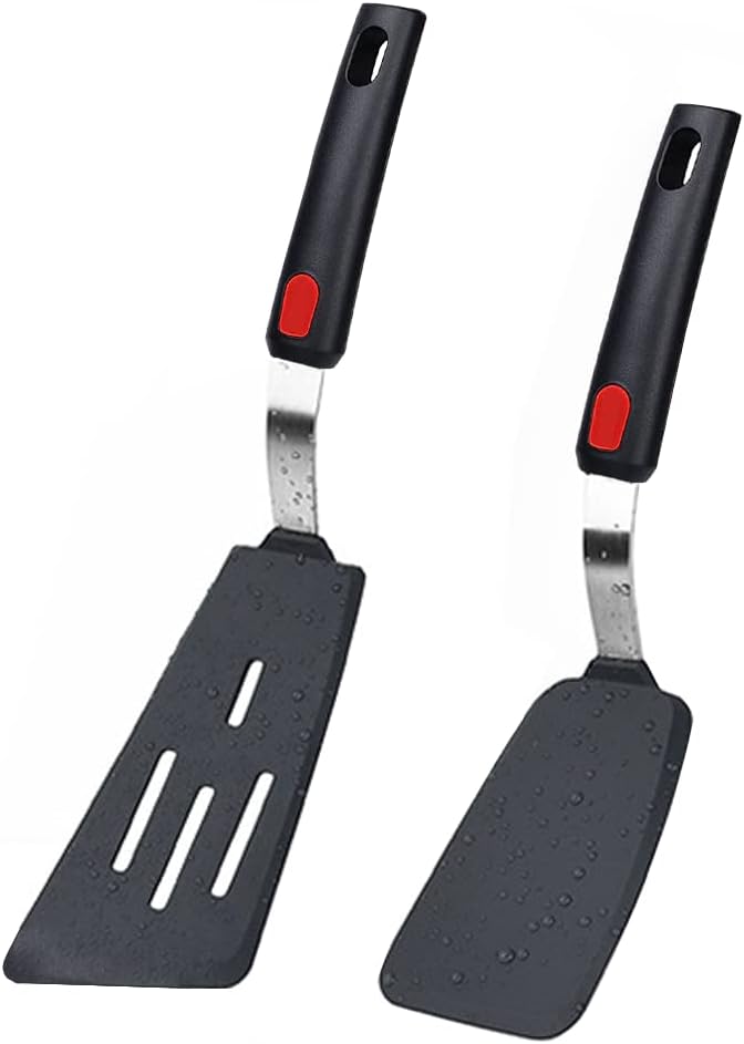 Silicone Spatula Turner Set of 2, 600°F Heat Resistant Cooking Spatulas for Nonstick Cookware, Kitchen Utensils Use Spatula Flippers Rubber Fish Spatulas Set for Egg, Cookie, Pancake, Fish, Burger