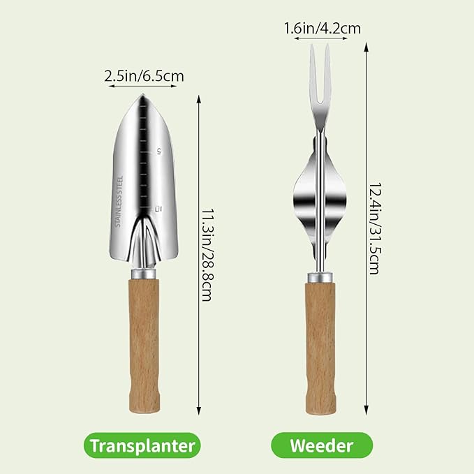Garden Tool Set, 2 Pieces Stainless Steel Heavy Duty Garden Tools, Garden Kit with Ergonomic Wooden Handle, Durable Garden Tools for Gardening, Gardening Gifts for Women