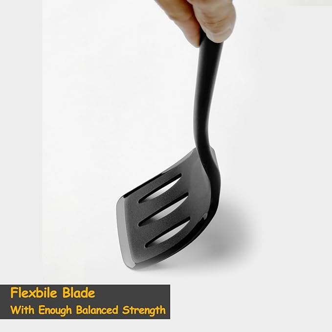 Silicone Spatula Set, 600°F Heat Resistant Silicone Spatula Turner Flipper for Cooking, Non Stick and Non Scratch Kitchen Utensils for Eggs & Fish, 2 Pack, Black