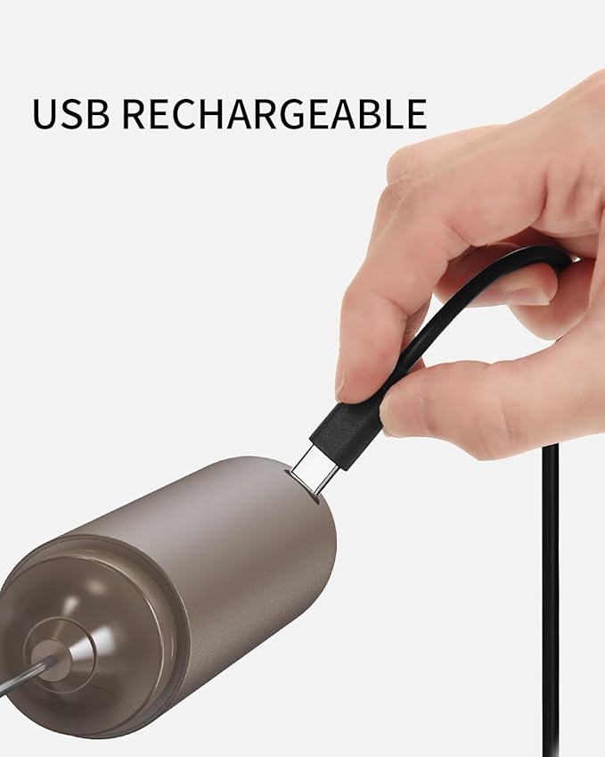 CIRCLE JOY Portable Rechargeable Milk Frother Hanheld, Dual Spring Whisk Electric Coffee Frother Wand Drink Mixer for Matcha Lattes Cappuccino, Kitchen Gifts, Brown