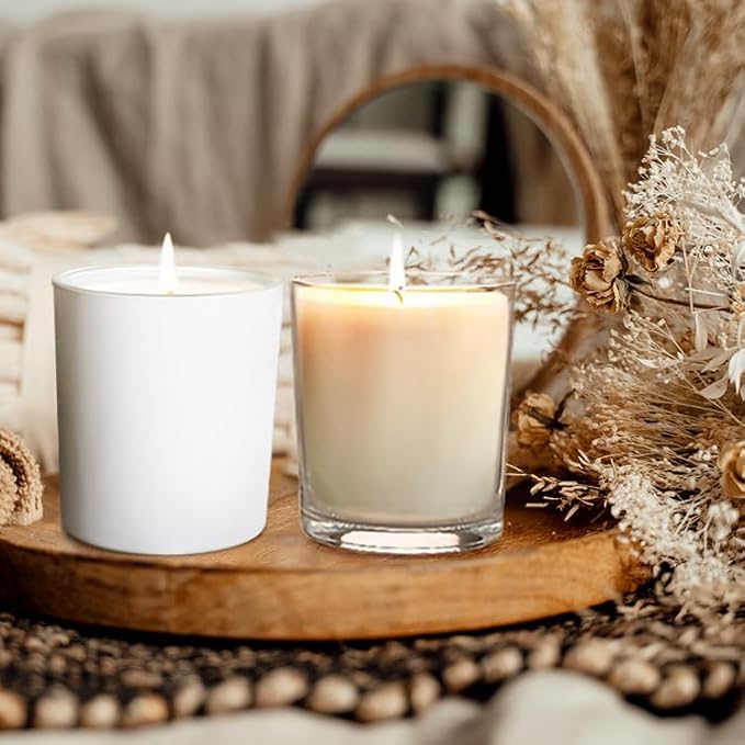 14 OZ Thick Candle Jars for Making Candles 12 Pcs, 3 Wick Empty Jars with Wood Lids for Candle Making, Sample Container,Frosted White