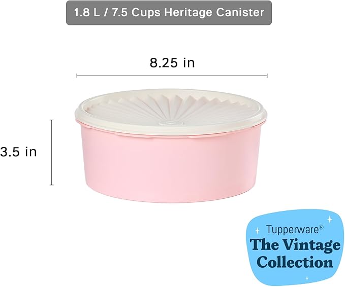 Tupperware Heritage Collection 7.6 Cup Cookie Canister, Vintage Light Pink Color, Dishwasher Safe and BPA Free Container (1.8 L)