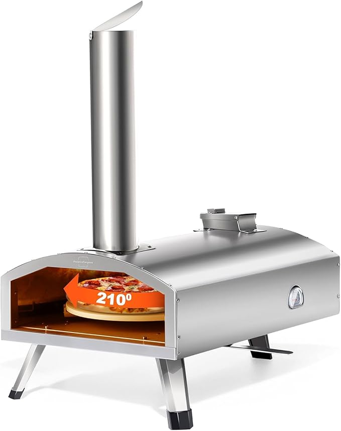 G-HWPON001, Rotatable Wood Fired Pizza Oven-12 inch, Silver