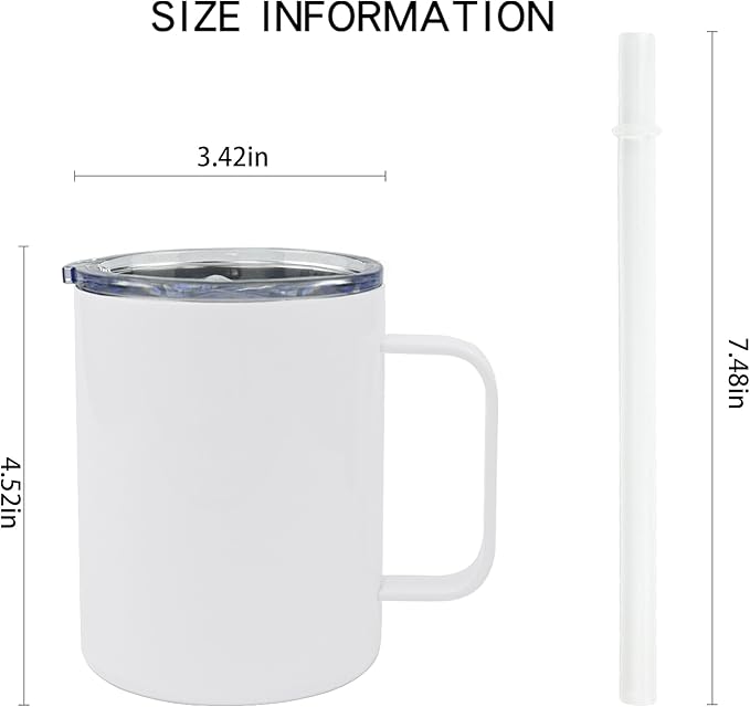 6 Pack 12 oz Sublimation Tumblers with handle Coffee Blanks, with Lid and Straw Cups Blank Bulk, Straight Skinny Insulated Cup Stainless Steel Water Bottle for Craft DIY…
