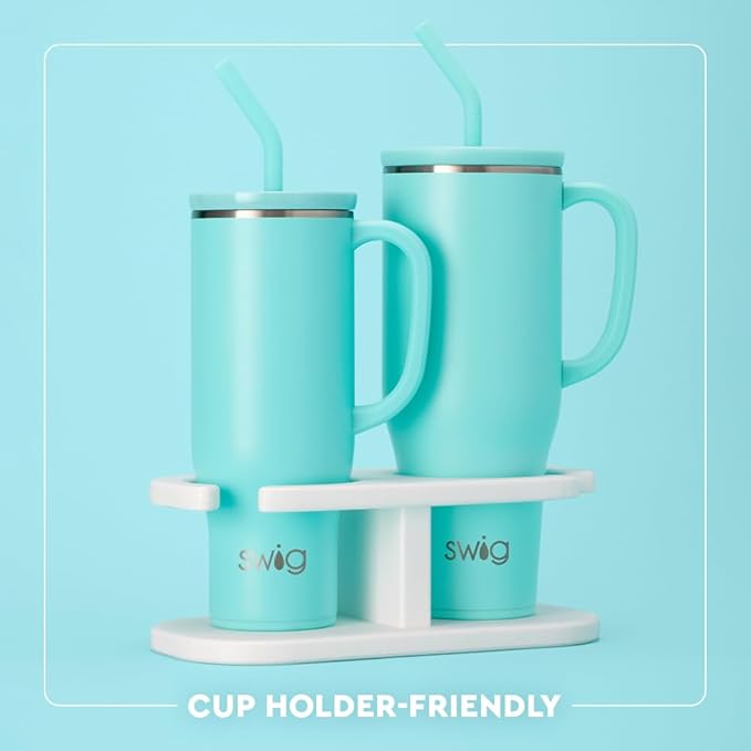 Swig Life 30oz Mega Mug, 30oz Tumbler with Handle and Straw, Large Insulated Tumblers, Cup Holder Friendly Travel Mug, Stainless Steel 30 oz Tumbler, Reusable Insulated Water Bottle (Blue Lagoon)