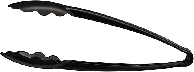 [Black Tongs 9'' Inches] Plasticpro 9'' Serving Tongs Heavy Duty Reusable Kitchen and BBQ Black Serving Tong for party's, Caterings, Events, Buffet, Weddings, And every Day use Pack of 12