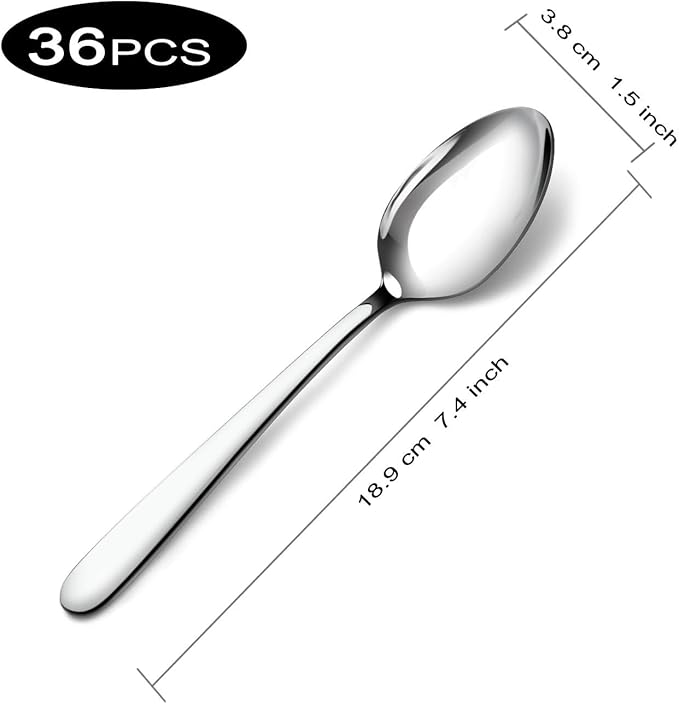 Pleafind 36-Pcs Dinner Spoons Set (7.4 inch), Spoons Silverware, Stainless Steel Spoon, Mirror Polished Tablespoon, Silverware Spoon for Home, Kitchen, Restaurant, Dishwasher Safe