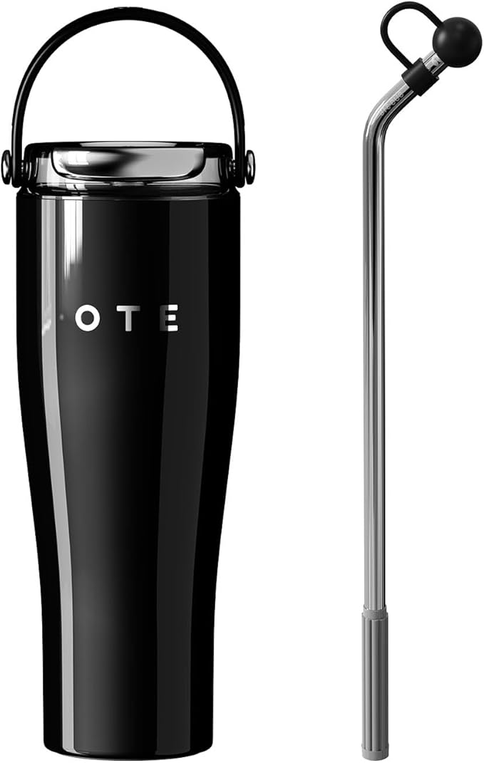 OTE 30OZ Tumbler with Handle, 316 Stainless Steel Water Bottle with Straw, 800ML Vacuum Insulated Bottle, Insulated Travel Mug, Tumbler for Office or Home, Cup Holder Friendly, Keep Hot/Cold (Black)
