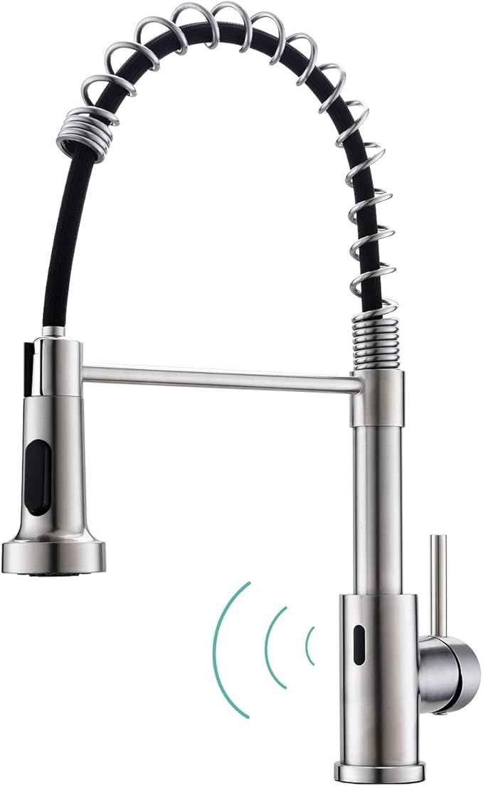 WEWE Touchless Kitchen Faucet with Pull Down Sprayer - Motion Sensor Kitchen Faucets Spring Single Handle Stainless Steel Kitchen Sink Faucet (Brushed Nickel)