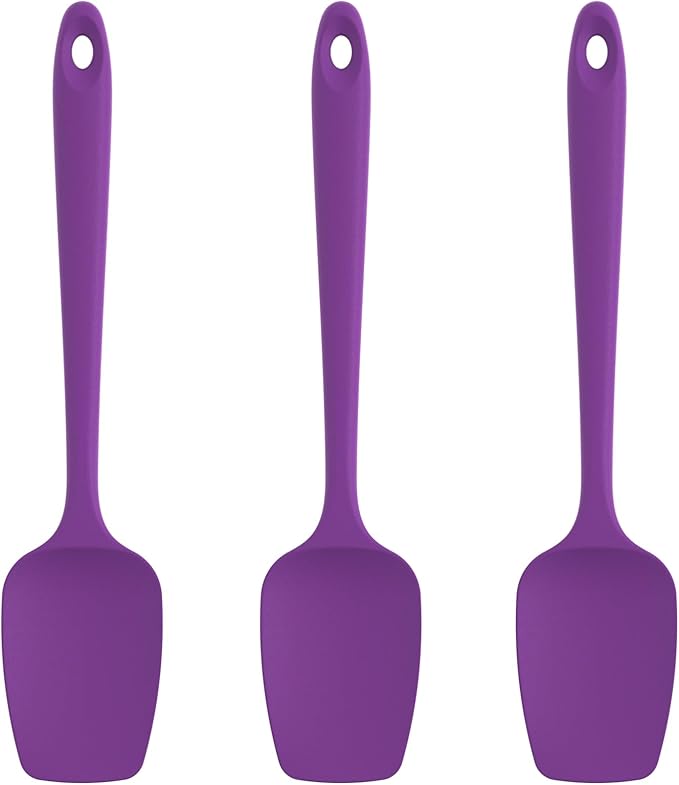 U-Taste Silicone Spoon Spatula Set, 600ºF High Heat Resistant Food Grade Flexible Rubber Scraper, Integrated Cooking Mixing Baking Kitchen Utensils Set of 3 for Nonstick Cookware (Purple)