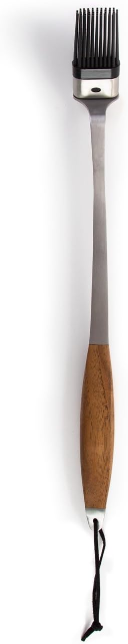 Schmidt Brothers - BBQ Bonded Teak 4 Piece Grilling Accessory Set, Full-Forged Stainless Steel Grilling Utensils Including Spatula, Fork, Basting Brush, and Tongs with All Wood Handles