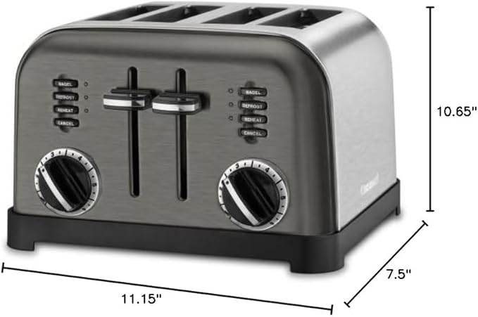 Cuisinart CPT-180BKS Classic 4-Slice Toaster, Black/Stainless Steel