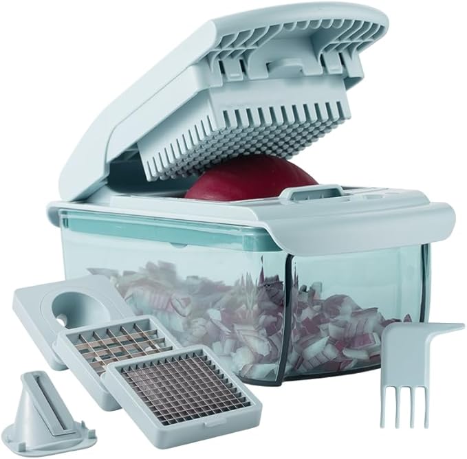 Cook with Color Vegetable Chopper - Multifunctional 11 in 1 Vegetable Chopper with Container - Food Chopper to Dice, Chop, Slice, Julienne and Spiralize, Blue