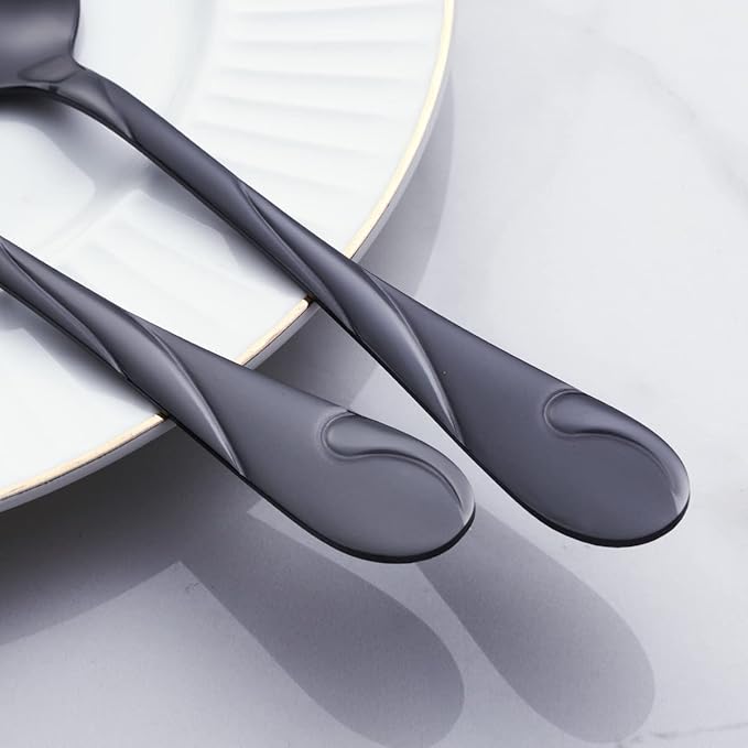 Black Silverware Set for 6, 30-Piece Stainless Steel Flatware Set, Shiny Black Metal Cutlery Set, Include Fork, Knife and Spoon Set, Dishwasher Safe