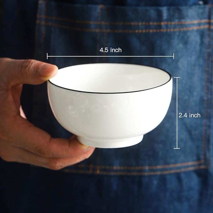 YOLIFE 10 oz Bowls Set of 6, Porcelain Rice Bowl, Soup Bowls, Small Dish Bowl for Ice Cream Dessert Cereal Side Dipping Fruit, Microwave Dishwasher Safe